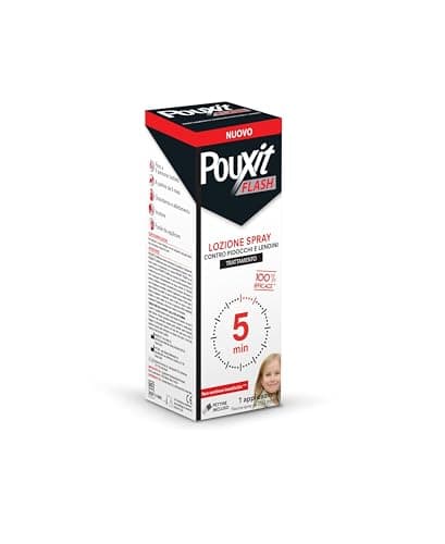 POUXIT FLASH - Lozione Spray antipidocchi e lendini, Agisce in 5 minuti con una sola sola applicazione, Trattamento per il cuoio capelluto, Pettine incluso, 150 ml