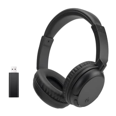 Cuffie FM Over-Ear senza fili, cuffie Bluetooth senza fili per guardare la TV, il telefono e il PC, nessun ritardo audio, cuffie Bluetooth con bassi profondi, cuffie stereo HiFi leggere - Nero