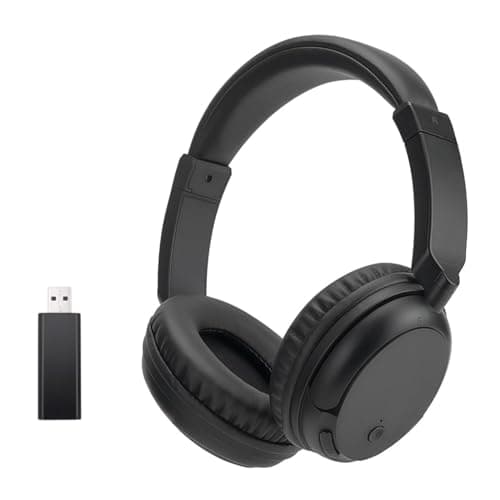 Cuffie FM Over-Ear senza fili, cuffie Bluetooth senza fili per guardare la TV, il telefono e il PC, nessun ritardo audio, cuffie Bluetooth con bassi profondi, cuffie stereo HiFi leggere - Nero