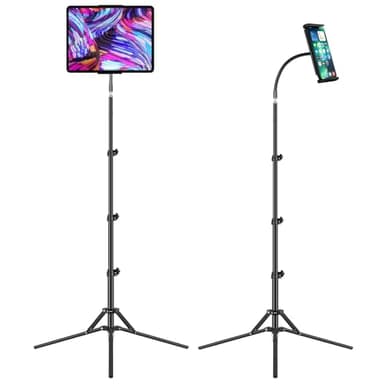 Supporto per tablet, supporto per tablet, regolabile in altezza fino a 67", per iPad Air Mini 6, 5, 4, 3, 2, iPad Pro 9.7, 10.5, 12.9, Tab, iPhone, tablet e smartphone da 4,5 – 12,9 pollici