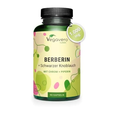 Berberina 1.000 mg | con Cromo, Pepe Nero e Aglio Nero | Berberine Pura e Naturale 97% da Berberis aristata | Vegan e Senza Additivi | Vegavero®