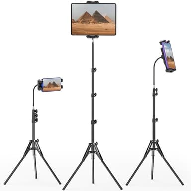 JUBORUI Supporto Treppiede Tablet, 175cm Supporto Pavimento per iPad in Altezza con Collo Di Cigno, Supporto per Tablet Girevole a 360°, Supporto per Treppiede per iPad 4,7-13,5" Tablets.