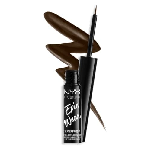 NYX Professional Makeup Eyeliner Liquido Semi-permanente Epic Wear, A lunga tenuta, Waterproof, Per Viso e Corpo, Finish Matte, Colore: Marrone