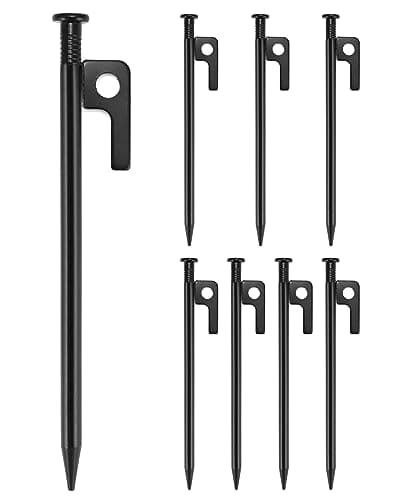 QWORK® 8 pezzi picchetti tenda, picchetti da campeggio, lunghi 20 cm, per terreni rocciosi duri, spiaggia, prateria, nero