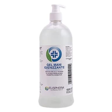 EUSPHERA - Gel igienizzante mani 1 Litro - Gel disinfettante mani con Tea Tree Oil e Terpeni Gel mani Profumato Igienizzante per le mani 100% Naturale