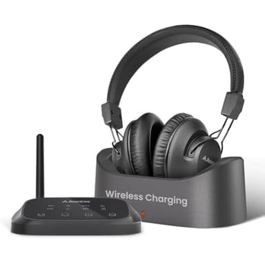Avantree HT5009 Plus - [Aggiornato 2025] Cuffie TV Bluetooth 5.3 Senza Fili Wireless con Trasmettitore & Base di Ricarica, Pass-Through, Modalità Voce Chiara per Anziani Sordi, 50 Ore di Autonomia