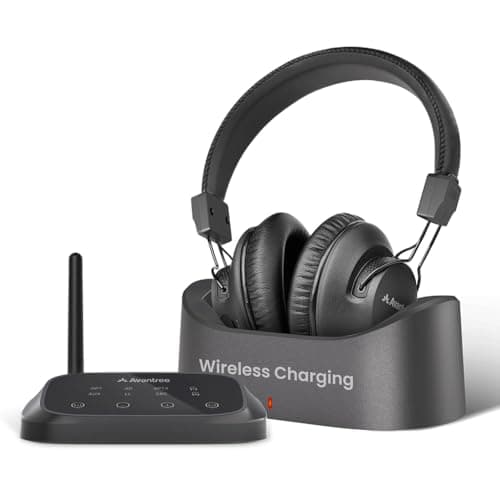 Avantree HT5009 Plus - [Aggiornato 2025] Cuffie TV Bluetooth 5.3 Senza Fili Wireless con Trasmettitore & Base di Ricarica, Pass-Through, Modalità Voce Chiara per Anziani Sordi, 50 Ore di Autonomia