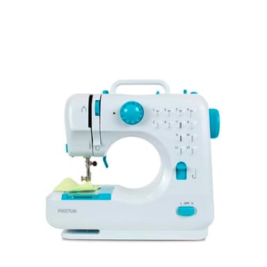 PRIXTON - Macchina da cucire portatile P110 - Cassetto per accessori - Lampada integrata - 12 punti di punti - Pedale incluso (Blu)