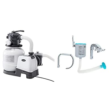Intex 26646 Pompa a Sabbia - Flusso Acqua: 7.900 l/h, Flusso Sistema: 6.000 l/h & 28000 Deluxe Skimmer per Pompe Filtro da 3.028 l/h, Grigio/Blu, 20.96 x 33.02 x 24.13 cm