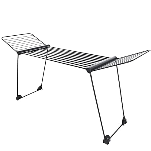 Stendibiancheria Estensibile Fino a 2 Metri Con Ruote Richiudibile 218-300 x 55 x 126 cm Griglia Telescopica 30 M di Stenditura Uso Interno Esterno Stendino Grandi Dimensioni Ali Alte (Nero Opaco)