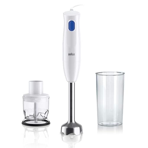 Braun MultiQuick 1 MQ10.201MWH con 5 ANNI DI ASSISTENZA, Frullatore ad Immersione Leggero, Tecnologia EasyTwist, Tritatutto da 350ml e Bicchiere da 600ml Inclusi, 450W, Bianco