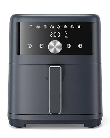 Innsky Friggitrice ad Aria Calda 6 Litri, Air Fryer con LED Touch Screen, Friggitrice Senza Olio Design Compatto, Fino A Sei Persone, 1500W, 8 Programmi, Basso Rumore, Ricette Italiane, Grigio