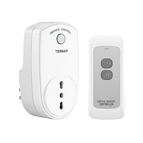 TESSAN Presa Telecomandata con Telecomando, Presa di Corrente Radiocomandata con portata di 25 metri, PreProgrammato Wireless Interruttore Spine Italiana 10A Adatto Interno