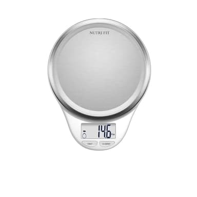 NUTRI FIT Bilancia da cucina digitale professionale, elettronica, in acciaio inox, grande display LCD, precisione 1 g, massimo 5 kg, tara, spegnimento automatico (bianco)