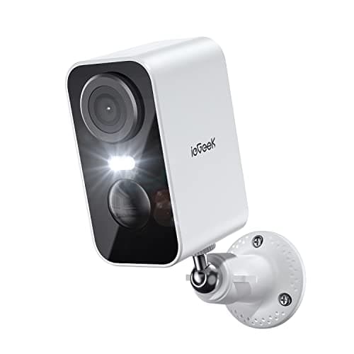 ieGeek 2K Telecamera Wi-Fi Interno/Esterno Batteria Senza Fili, Videocamera con Faro e Allarme, Visione Notturna a Colori, Rilevamento del Movimento Persona, Sirena, Audio a 2 Vie, Funziona con Alexa