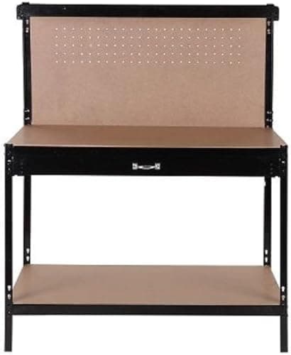 Megashopitalia Banco da Lavoro Officina Garage in Acciaio MDF Utensili Chiavi con Parete Attrezzi Cassetto Mensola, Nero, XL