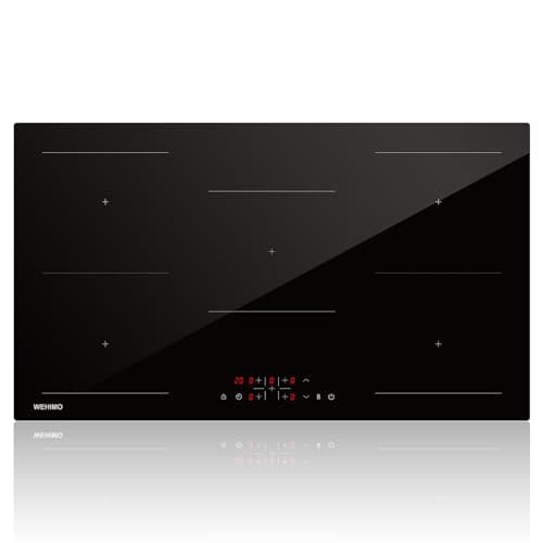 WEHIMO Piano Cottura Induzione, 5 Piastre con Power Booster, 5 Zone, 9 Livelli di Potenza, 90 cm (8600 W), 220-240 V