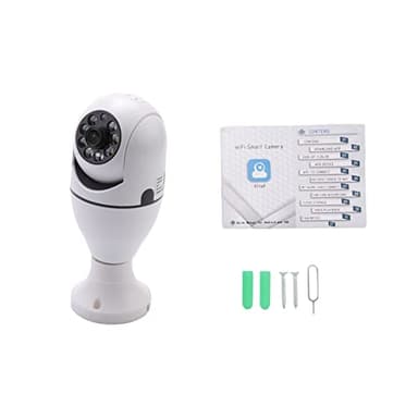 Krytavo Telecamera di Sicurezza Wireless con Lampadina E27 da 200 W, Telecamera Domestica Wi-Fi per Telefono Cellulare con Panorama Un 360 Gradi 1080P, Allarme di Rilevamento del Movimento
