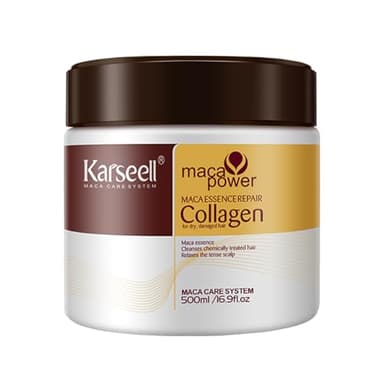 Karseell Collagene Capelli Maschera, Maca Essenza Riparazione Profonda Olio di Argan Maschera Capelli per Capelli Secchi Danneggiati Tutti i Tipi di Capelli 500ml