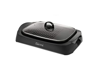 Girmi BQ90 Griglia & Barbecue, 2200W, Coperchio in Vetro Temperato, Smokeless, Petra vera, Regolazione Temperatura, Vassoio raccogli grasso,Nero