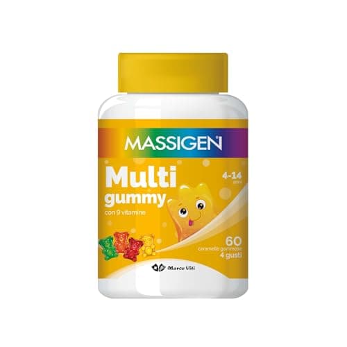 Massigen - Multi Gummy, Multivitaminico per Bambini 4-14 Anni, Vitamine Gommose con Vitamina A, C, E, D, B6, B12 e Acido Folico, 60 Caramelle, Quattro Gusti, Senza Glutine e Lattosio