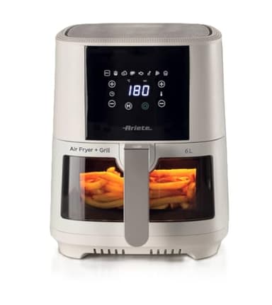 Ariete 4626 Friggitrice ad aria 6L, 1300 W, Capacità 6L, Capacità di cottura 2,5kg, 8 programmi preimpostati, Temperatura fino a 200°, Cestello trasparente per controllo cottura, Bianco