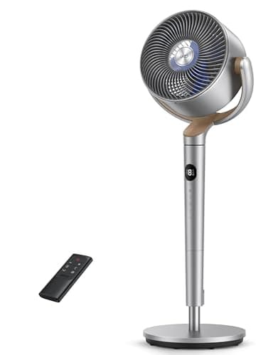 Dreo 23dB ventilatore a piantana silenzioso, 120°+120°Omni-directional Oscillating Fan, portata di 24M, volume d'aria1200m³/h, DC Motor Quiet Standing Fans, Adjustable Height, 8 Speeds, 3 Modes