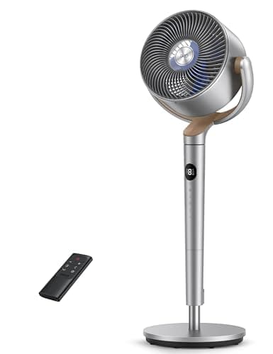 Dreo 23dB ventilatore a piantana silenzioso, 120°+120°Omni-directional Oscillating Fan, portata di 24M, volume d'aria1200m³/h, DC Motor Quiet Standing Fans, Adjustable Height, 8 Speeds, 3 Modes