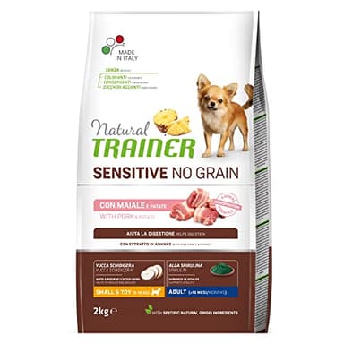Natural Trainer Sensitive No Grain Cibo per Cani Small&Toy con Maiale e Patate- 2kg