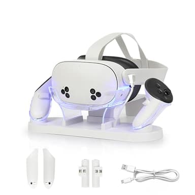 Dock di ricarica per MetaQuest 3S/Quest 3, Dock di ricarica rapida con indicatore LED, stazione di ricarica con ricarica rapida USB-C per console VR e controller tattile (Bianco)