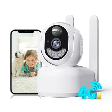 PESAIR 4G LTE Telecamera Interno con SIM, 2K Videocamera Sorveglianza Senza Fili Indoor, 360° PTZ Telecamera Senza WiFi con Visione Notturna a Colori, PIR Rilevamento, Audio 2 Vie, IP66