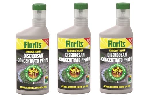 Flortis Diserbosan erbicida concentrato. Pack da 3pz di erbicida totale contro erbe infestanti, muschi, alghe. Diserbante totale. Utilizzo fogliare. Diserbante per erbacce a rapido effetto. 500ml.