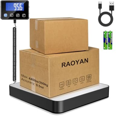 RAOYAN Bilancia pesa Pacchi 200kg/10g Alta Precisione, Bilancia Professionale con Funzione Hold/Tara, Bilancia Postale Piattaforma in Acciaio Inossidabile per Pacchi, Magazzino e valigia