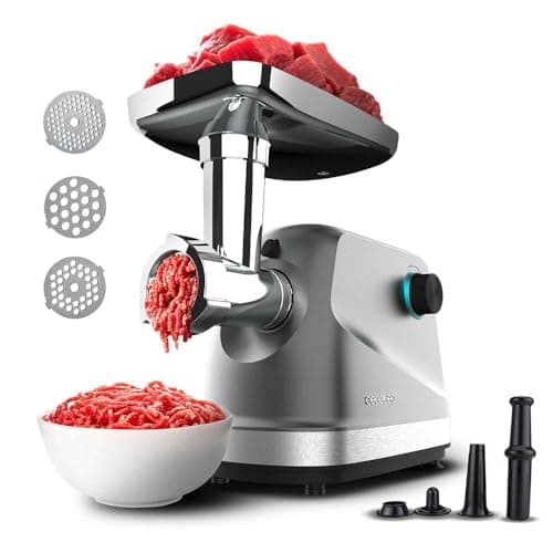 Cecotec Tritacarne Elettrico Crusher 1400 Steel. 1360W, Ottimo per Tritare, Macinare e Tagliare, 1 Lama Acciaio Inossidabile, 3 Piastre di Taglio con fori di 3, 5 e 7mm, Preparazione della salsiccia