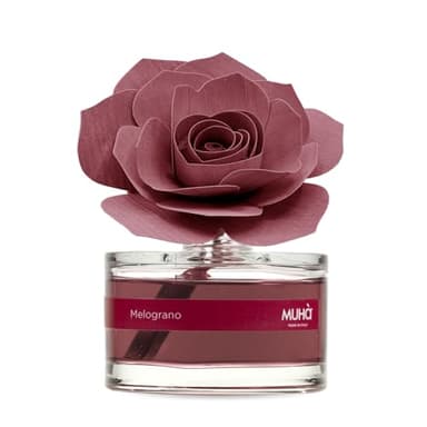 MUHA' | Profumatore per ambienti Rosa Diffuser, Fragranza MELOGRANO, Diffusore Ambiente con Rosa in Legno di Betulla, Formato da 50 ml