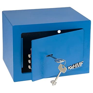 HMF 49216-05 Safe, piccola cassaforte a muro con chiave, cassaforte per armadio | 23 x 17 x 17 cm | Blu
