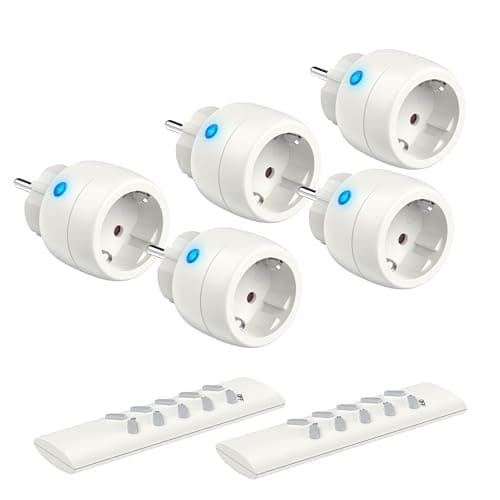 UCOMEN Prese radio con telecomando, 5 prese con 2 telecomandi, 2300 W, set di prese radio, portata 30 m, set di interruttori radio, funzione autoapprendimento per elettrodomestici, bianco