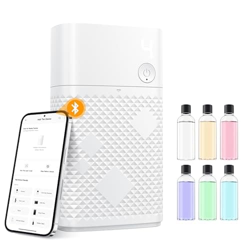 Nimin Diffusore di Oli Essenziali - Diffusore Aroma Intelligente, Controllo App, Ultra-Silenzioso, Senza Acqua, 6 Oli Essenziali, Design Compatto da Muro/Tavolo, Ideale per Casa e Ufficio, V06