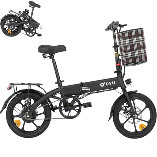 DYU Bicicletta Elettrica,16 pollici Bici Elettrica Pieghevole con Batteria Display,36V 7.8Ah Intelligente E-Bike con Cestino Estraibile,Pedalata Assistita,Ripiano Posteriore,Unisex Adulto (Nero)