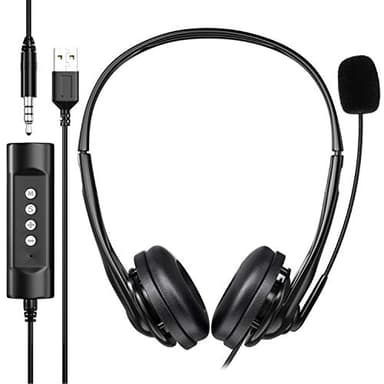 Newaner Cuffie per PC, con USB da 3,5 mm e microfono flessibile, per un suono leggero, ideale per Skype, Voip, Teamspeak, Mac, PC, smartphone e tablet
