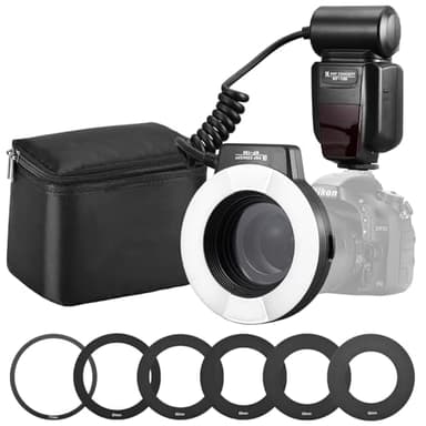 K&F Concept Flash Macro,Flash Anulare per Nikon I-TTL NG14 Modalita Secondaria S1/S2 Wireless Display LCD con Lampadina di Assistenza