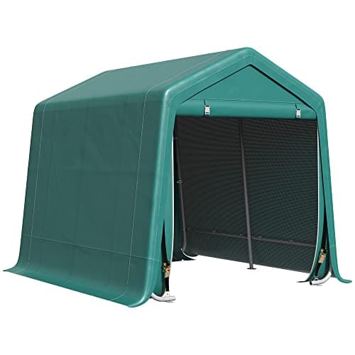 Outsunny Tendone Garage all'Aperto 2.4x2m per Moto e Biciclette, Casetta da Giardino per Attrezzi in Metallo e Tessuto PE, Verde