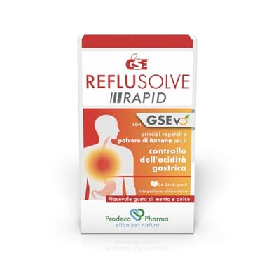 GSE REFLUSOLVE RAPID 14 Stick-pack Integratore Alimentare con GSEvo Principi Vegetali e Polvere di Banana per il Controllo dell'Acidità Gastrica