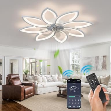 WDENI Ventilatore Da Soffitto Con Lampada A Led, Camera Da Letto Con Ventilatore A Soffitto, Regolazione A Distanza Della Luce A 3 Velocità Del Vento (90CM-Bianco)