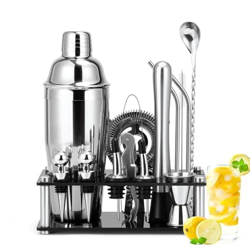 Cinnani Shaker Cocktail Set Professionale con Supporto,15 pezzi cocktail set kit in Acciaio Inox,Kit Cocktail 750ml,professionale barman set,Cocktail Shaker Set
