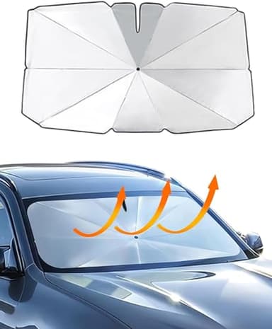 Pluworks Parasole Auto Parabrezza,Blocca Il 98,6% dei Raggi UV,Pieghevole Ombrello Parasole Auto,Universale Protezione dai Raggi UV Ombrello per Pieghevole Parasole