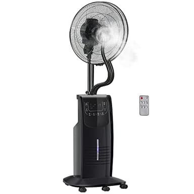HOMCOM Ventilatore Nebulizzatore con Telecomando da 5m, Timer 12h e Oscillazione 70°, 3 Velocità, 3 Funzioni e Antizanzare, Tanica 3.1L, 90W, Ф44.5x135cm Nero