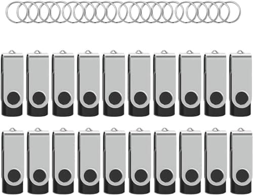 8G 20Pezzi Nero WOOOLKEN USB 20 Pezzi Chiavetta USB 8GB Girevole Penna USB 2.0 Set 10 Unità Pen Drive USB 8 GB con Portachiavi WOOOLKEN Nero