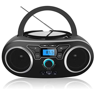 WISCENT Lettore CD Boombox Portatile - Stereo con Radio FM, Ingresso Bluetooth, USB, AUX, Uscita Auricolari, Audio Domestico Compatto, AC o Alimentato a Batteria