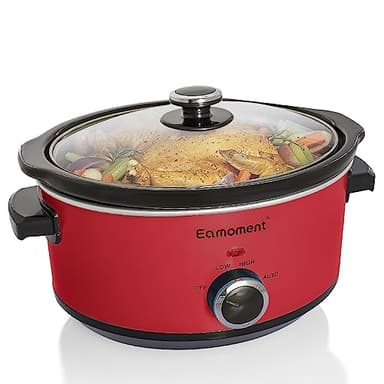 Eamoment 3,5L | 200W slow cooker con 3 impostazioni di calore e indicatore di potenza, lavabile in lavastoviglie e con manici, coperchio in vetro facile da pulire (rosso)